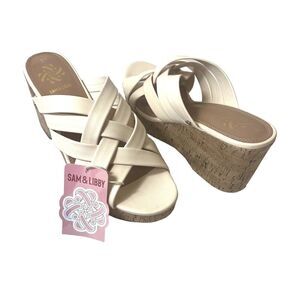Sam & Libby Ivory Faux Leather Wedge Sandal Cayla Slide Women 9.5 Comfort Casual